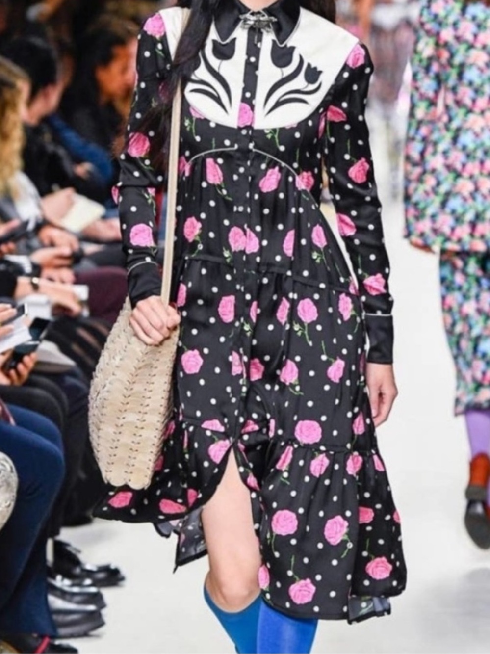 Paco Rabanne Black Floral Polka Dot Dress in Size 34